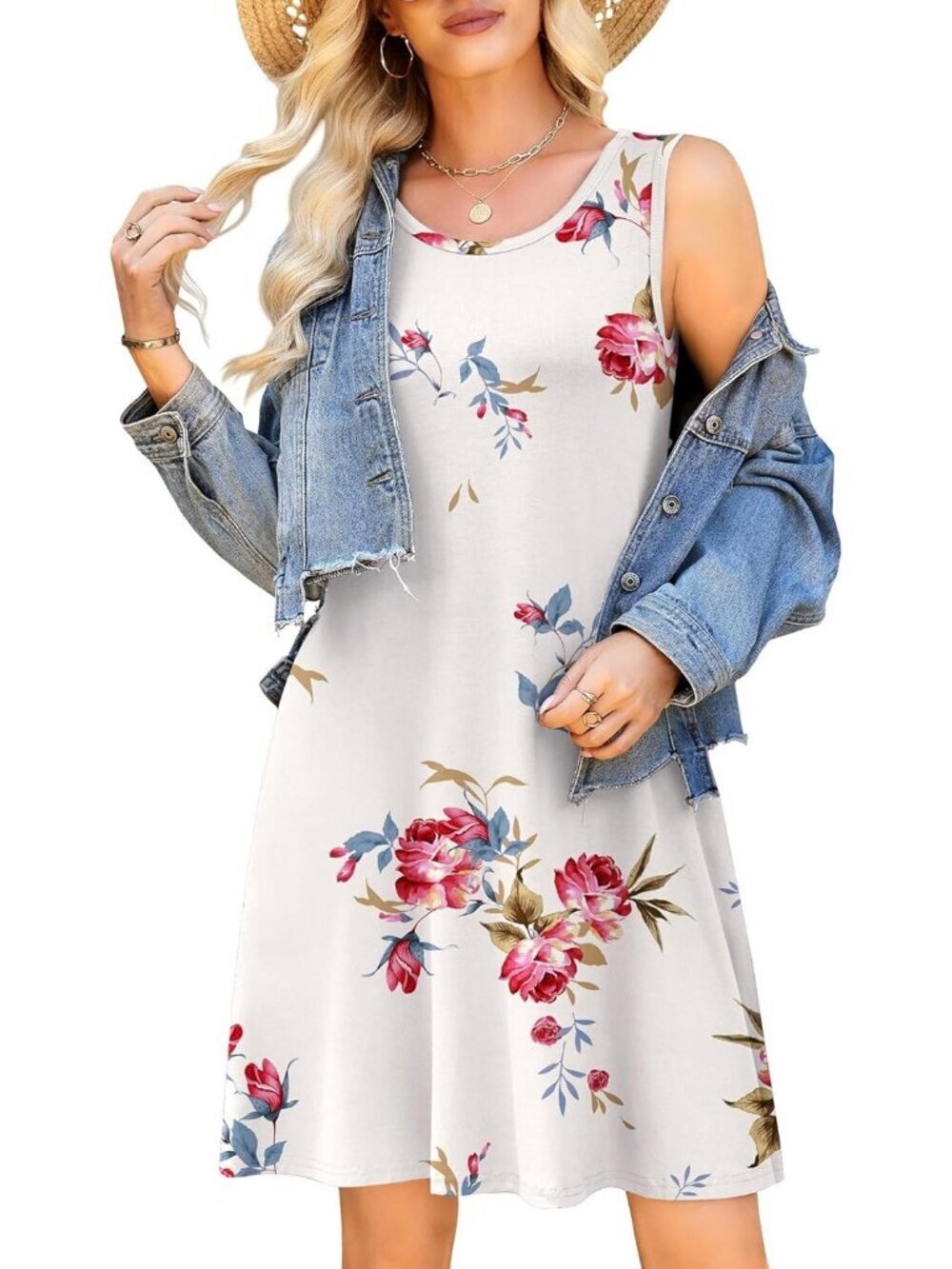 Women's Floral Purple Casual Swing Shirt Dress Beach Cover Loose Mini Dress - Picture 2 of 6